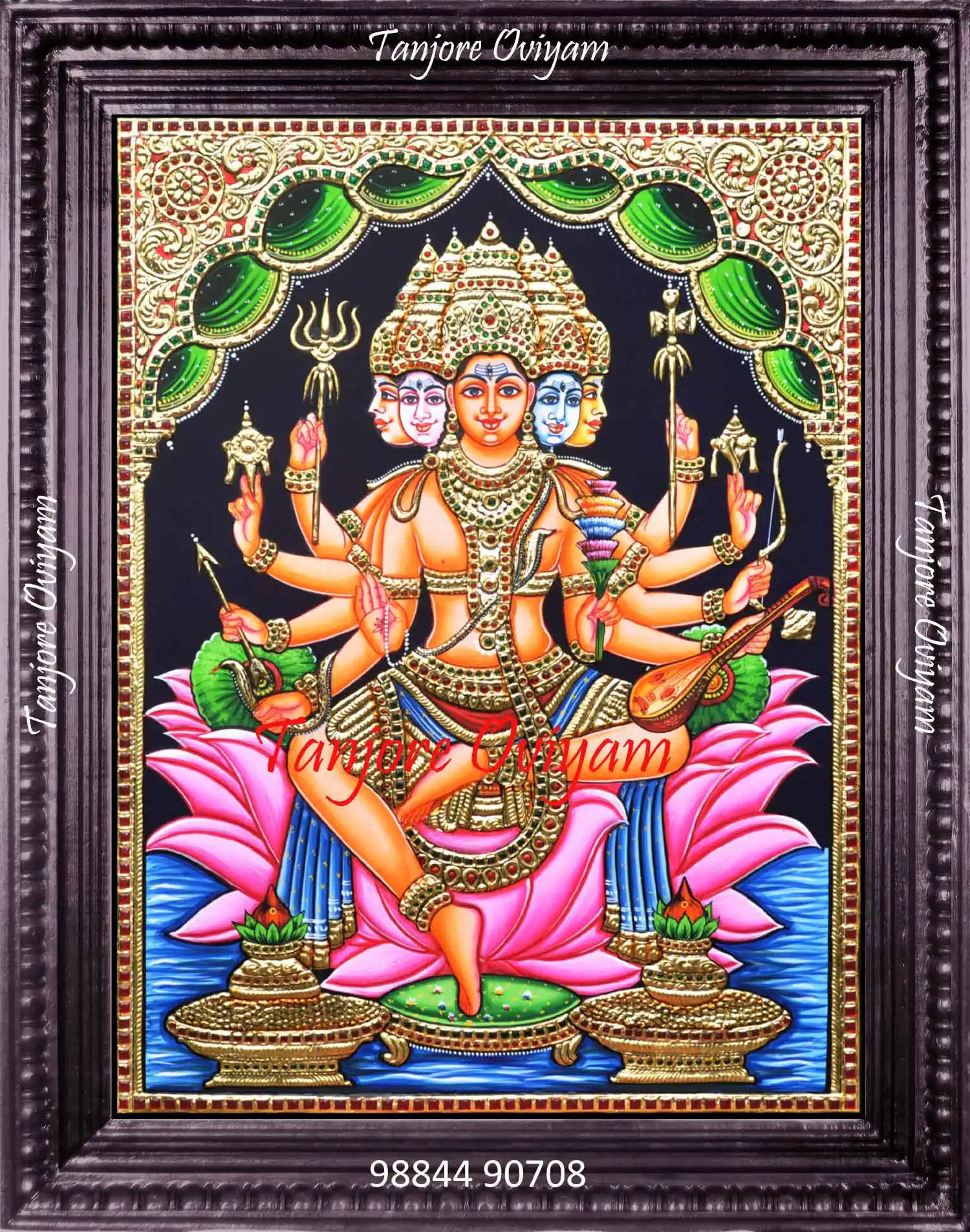 Handcrafted Vishwakarma Tanjore painting with gold foil work showing Lord Vishwakarma seated on a lotus with divine tools in traditional Thanjavur art style